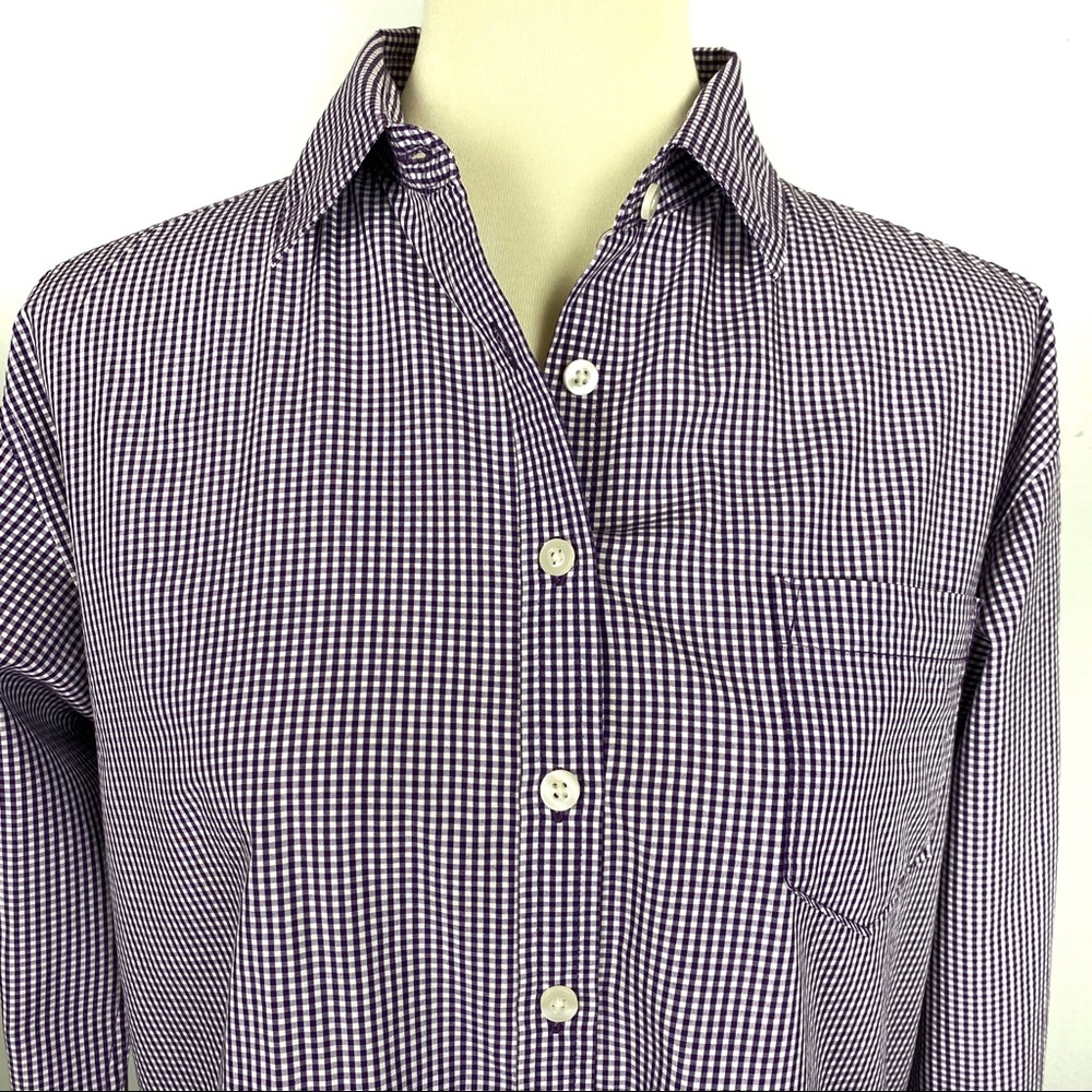 American Eagle Boyfriend Fit Purple Gingham Button Up Long Sleeve Shirt Small - Picture 6 of 8
